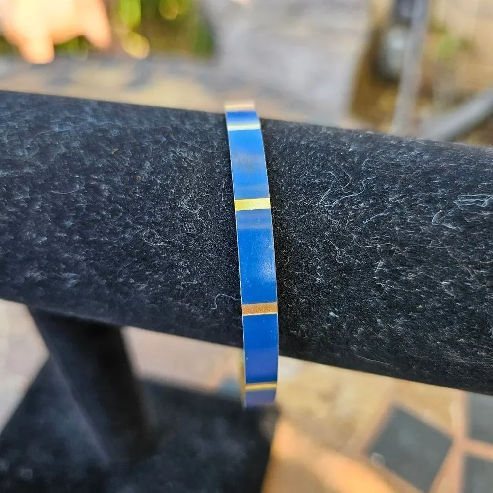 Vintage Gold and Blue Enamel Bracelet Bangle